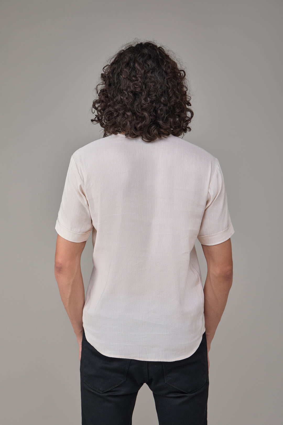 The Label GAIA Men Solid Hemp Beige T-Kurta