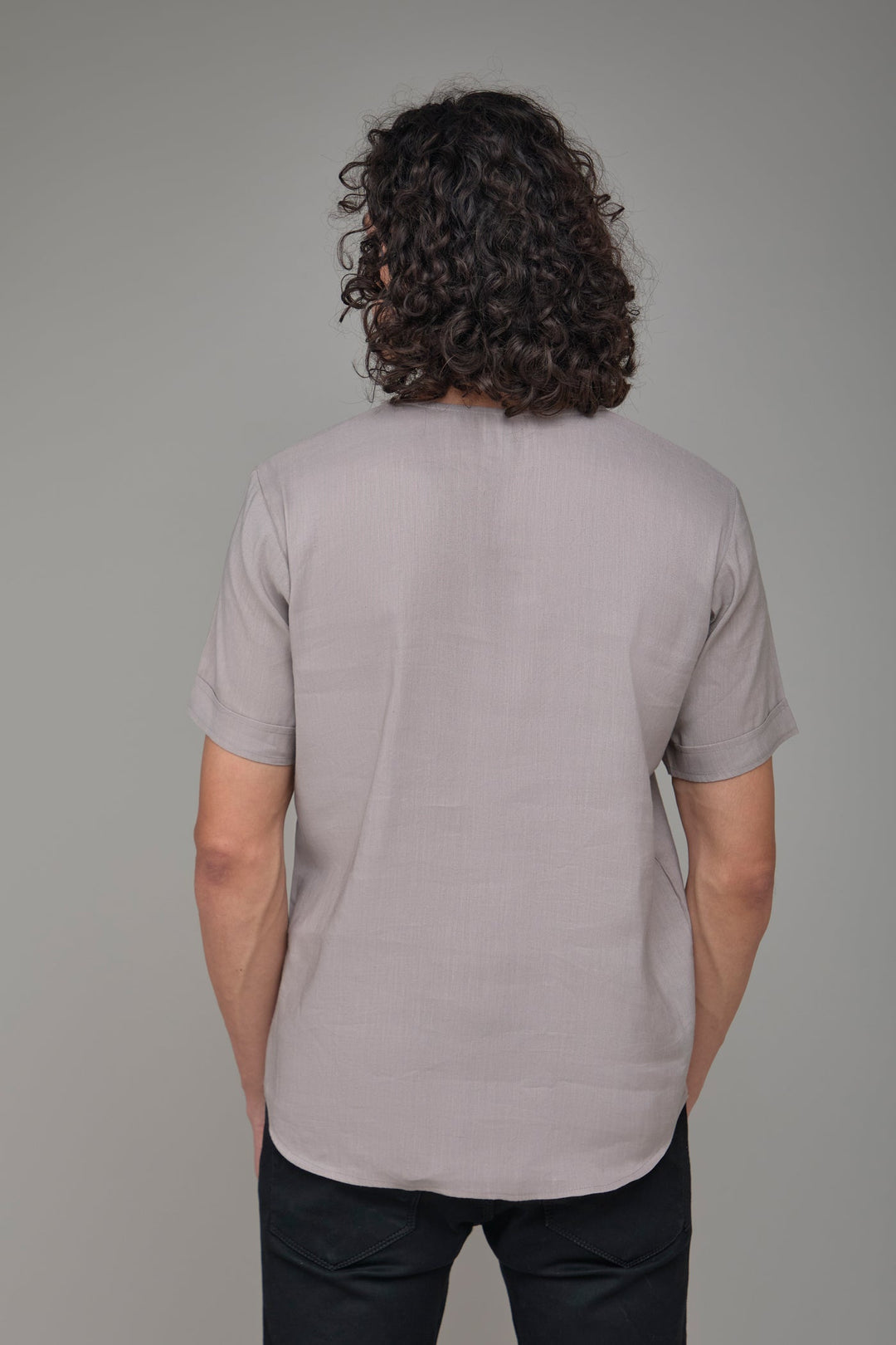 The Label GAIA Men Solid Hemp Grey T-Kurta