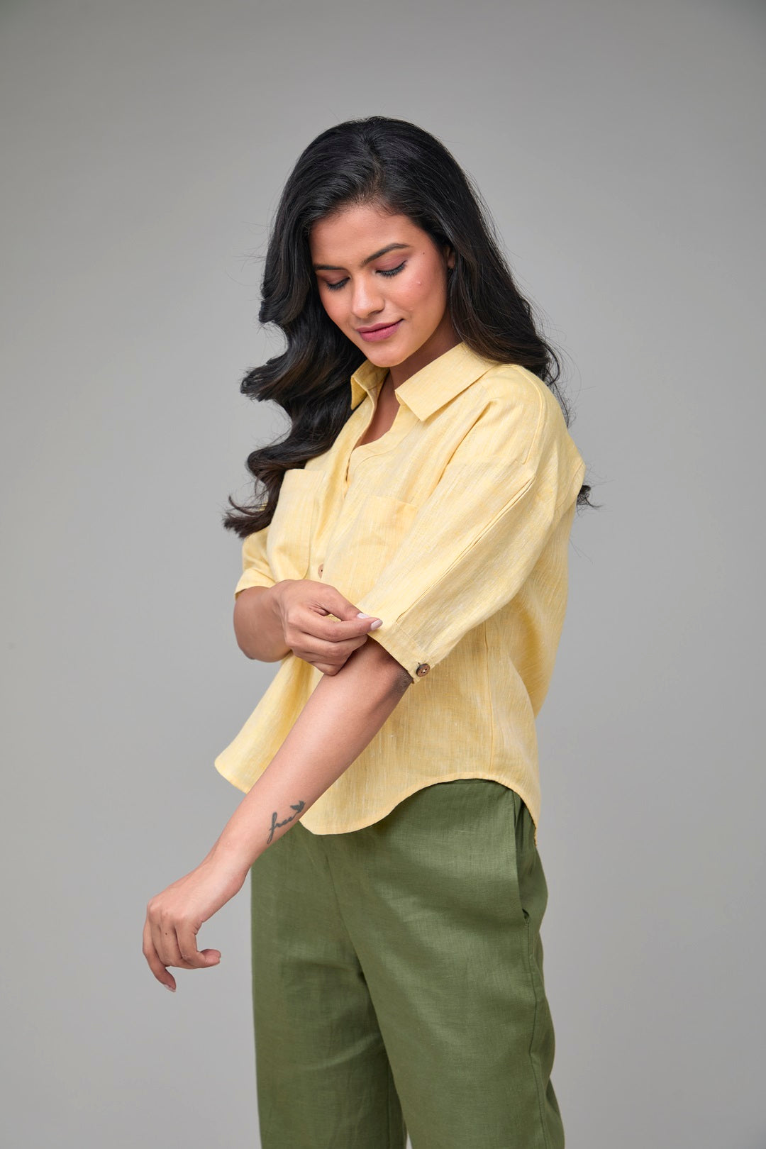 The Label GAIA Hemp Yellow Off Shoulder Shirt