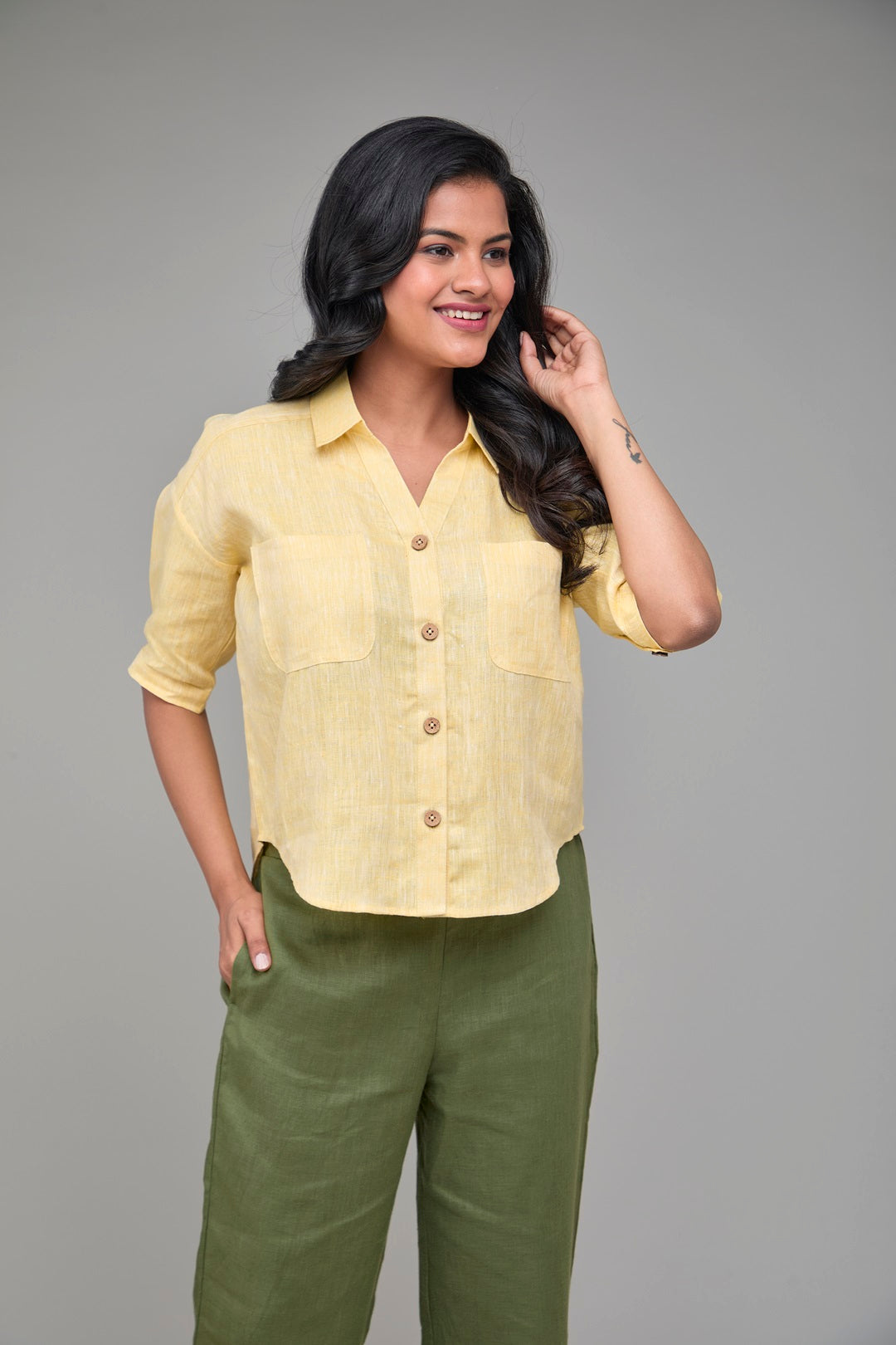 The Label GAIA Hemp Yellow Off Shoulder Shirt