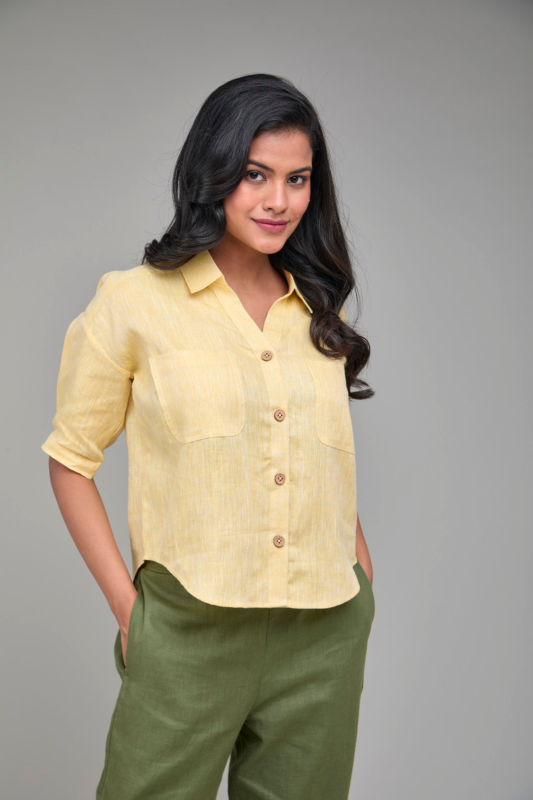 The Label GAIA Hemp Yellow Off Shoulder Shirt
