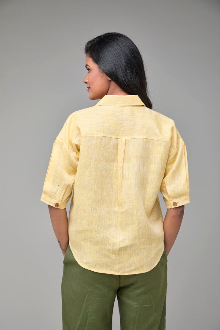 The Label GAIA Hemp Yellow Off Shoulder Shirt