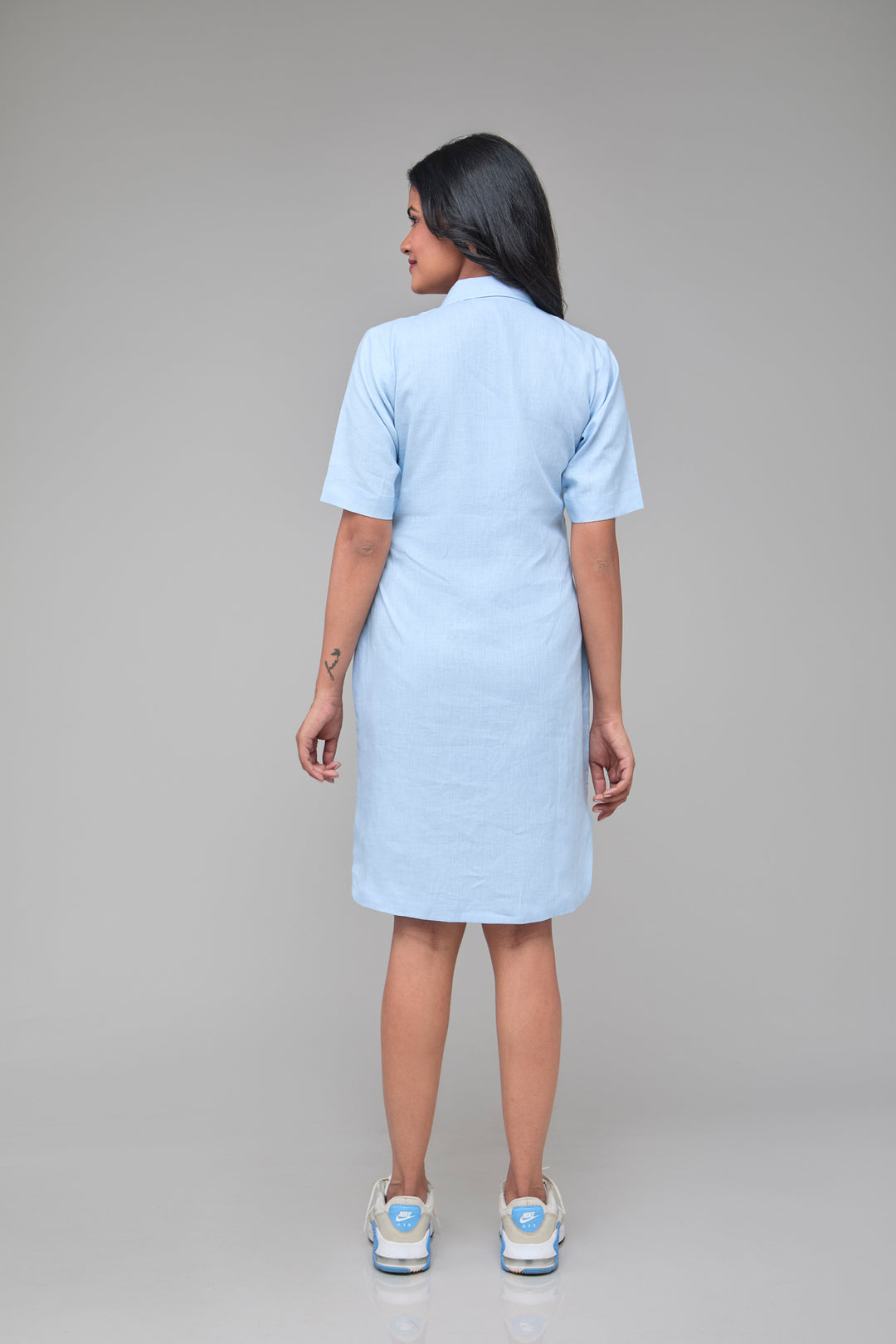 The Label GAIA Hemp Front Button Down Shirt Dress Blue