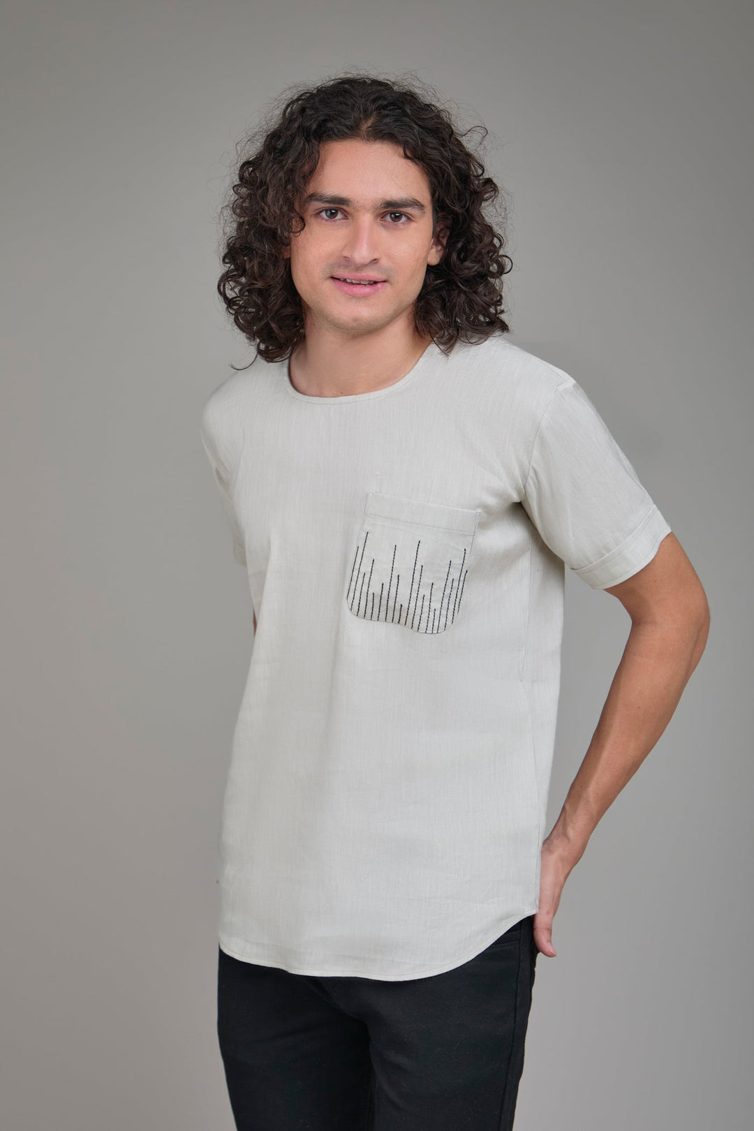 The Label GAIA Men Solid Hemp T-Kurta