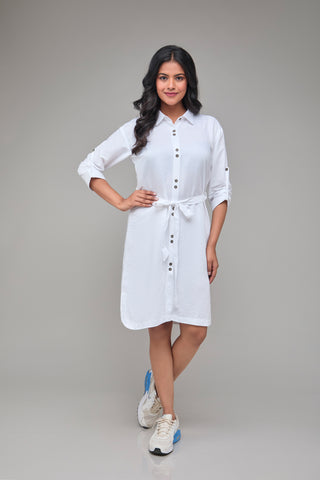 The Label GAIA White Three Quarter Sleeves Hemp Shirt Dress