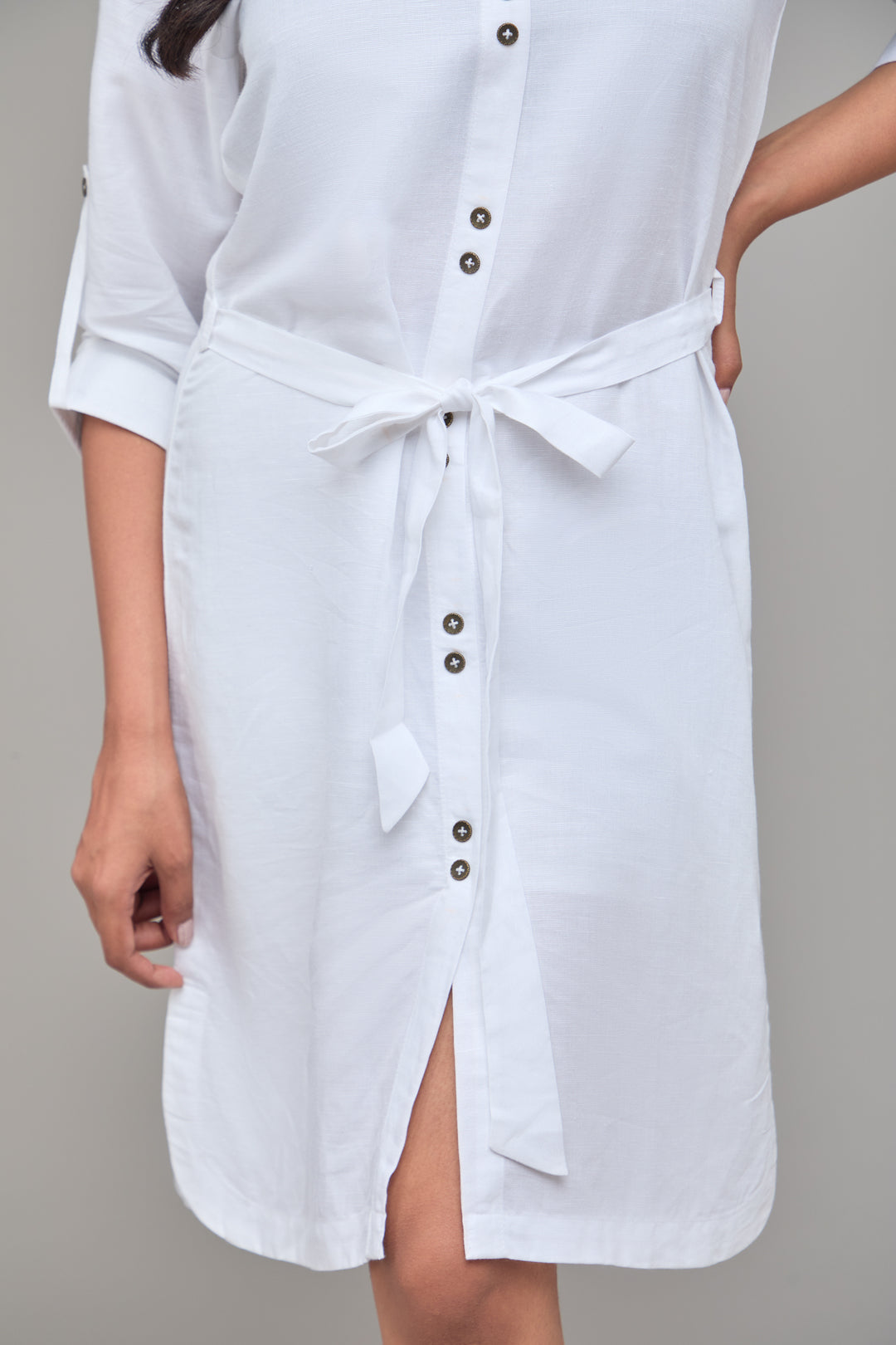 The Label GAIA White Three Quarter Sleeves Hemp Shirt Dress