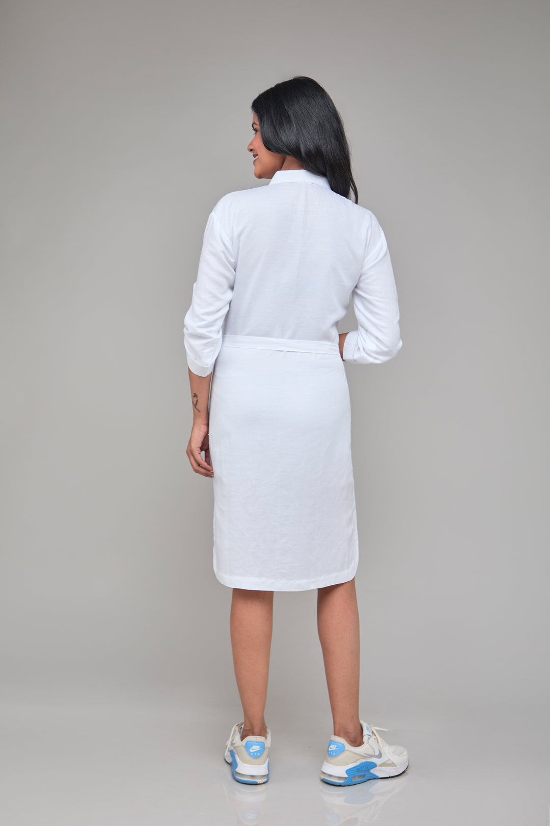 The Label GAIA White Three Quarter Sleeves Hemp Shirt Dress