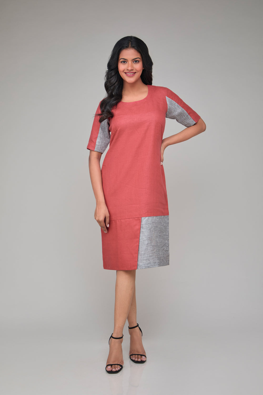 The Label Gaia Contrast Half Sleeves Shift Dress | Hemp