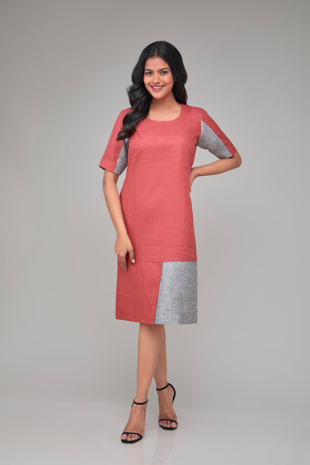 The Label Gaia Contrast Half Sleeves Shift Dress | Hemp
