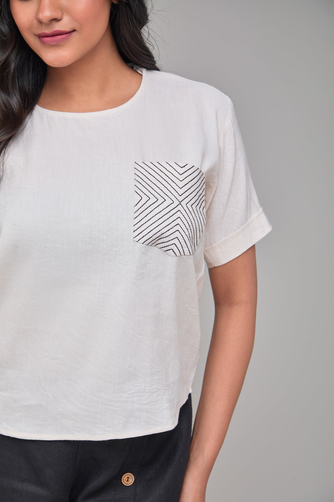 The Label GAIA Hemp Beige T-Kurta With Pocket Pattern