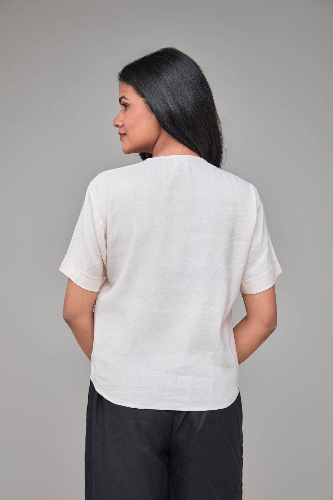 The Label GAIA Hemp Beige T-Kurta With Pocket Pattern