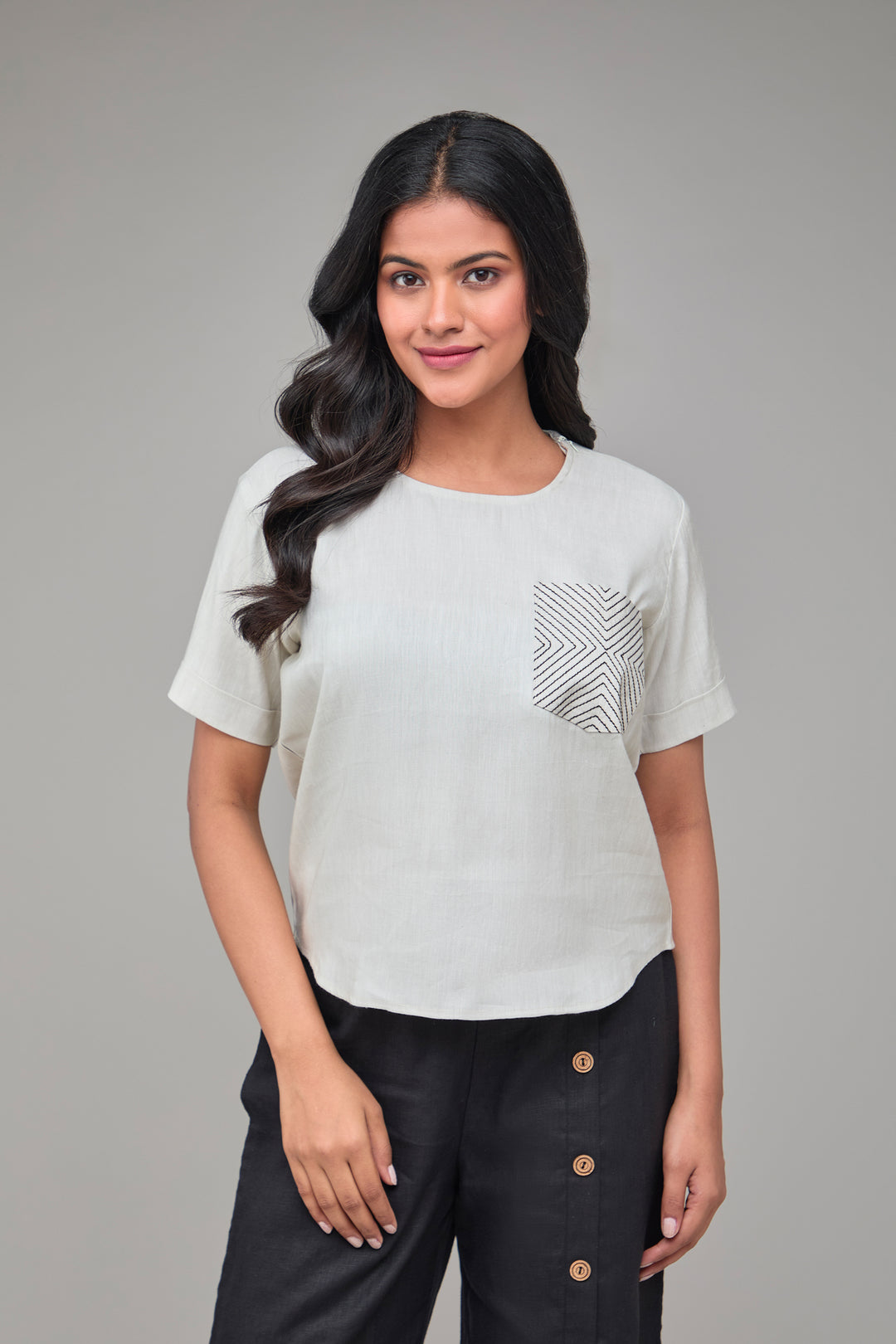The Label GAIA Hemp Mint T-Kurta With Pocket Pattern