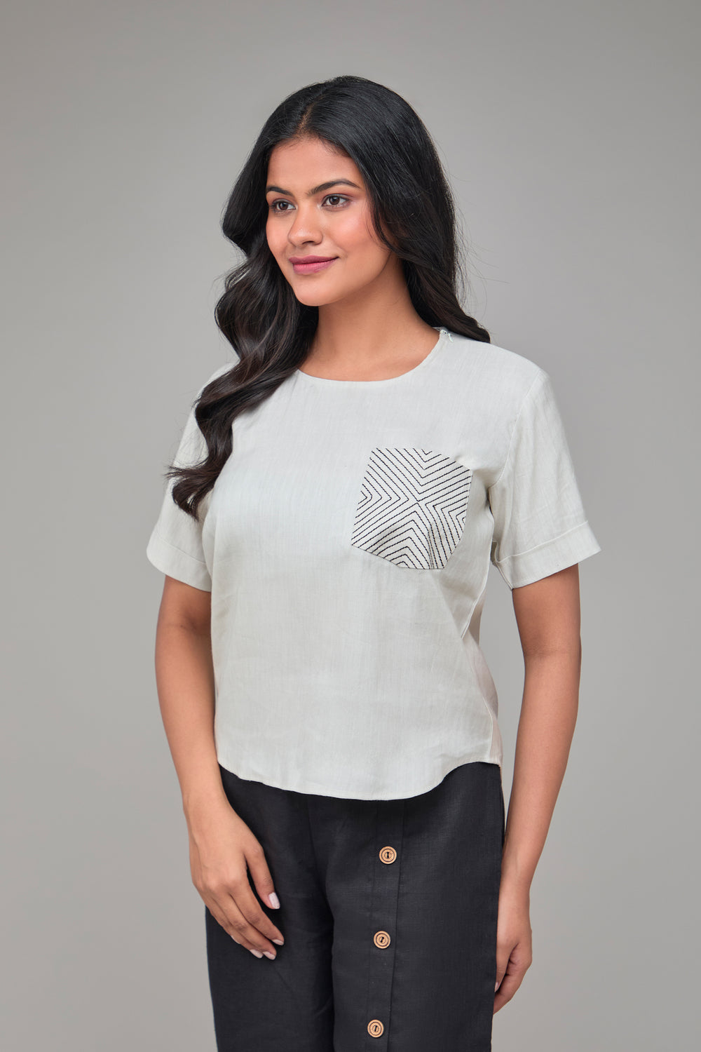 The Label GAIA Hemp Mint T-Kurta With Pocket Pattern