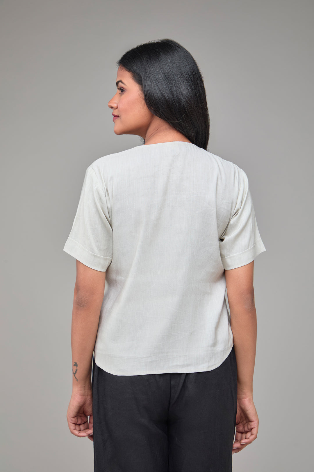 The Label GAIA Hemp Mint T-Kurta With Pocket Pattern