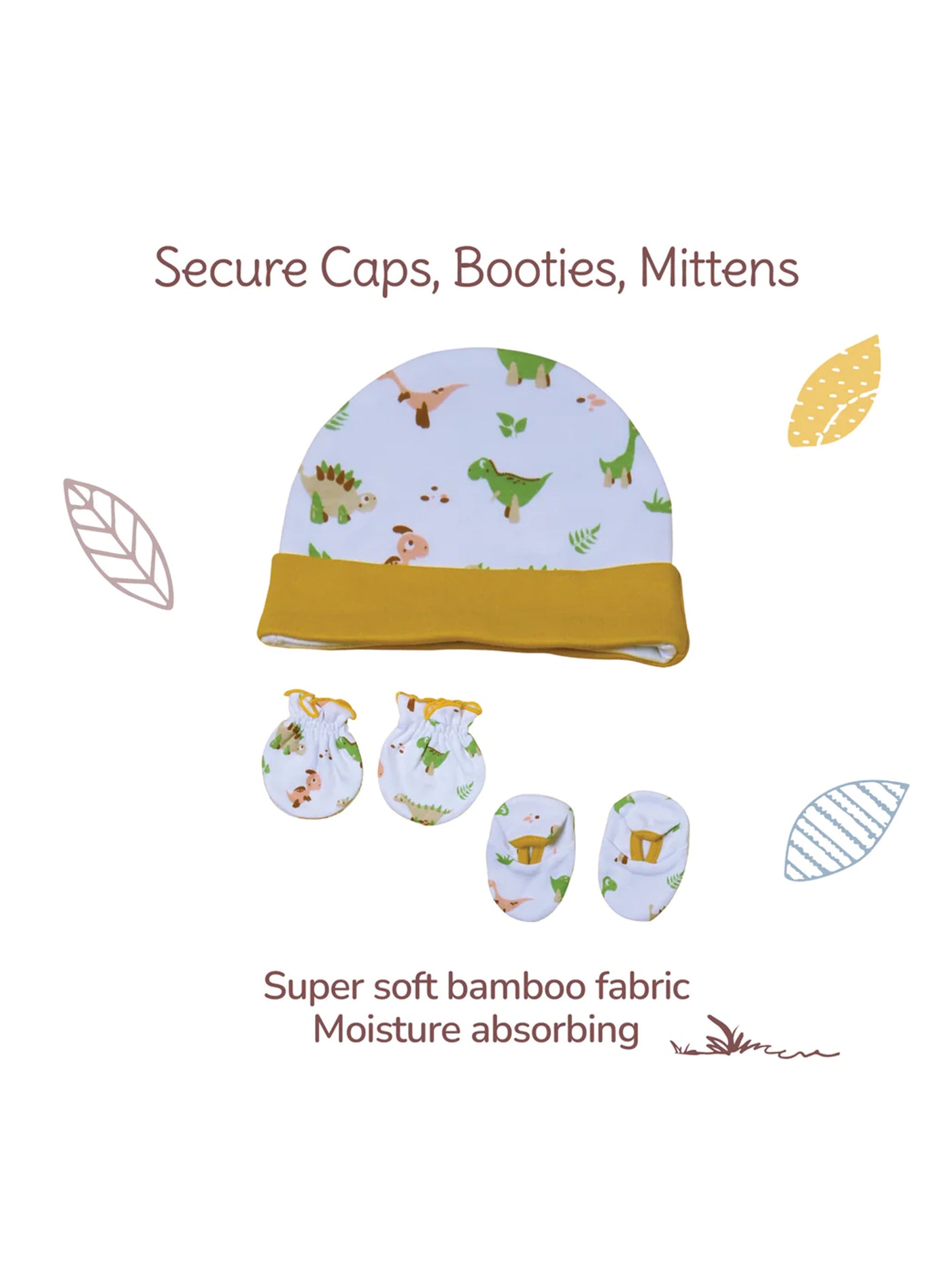 Tiny Lane Baby Onesies + Cap Booties Miten - Jolly Ride Onesies + Dino Cap | Booties | Mittens