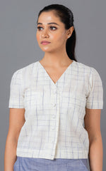 OCAU Blue disappearing check button down top