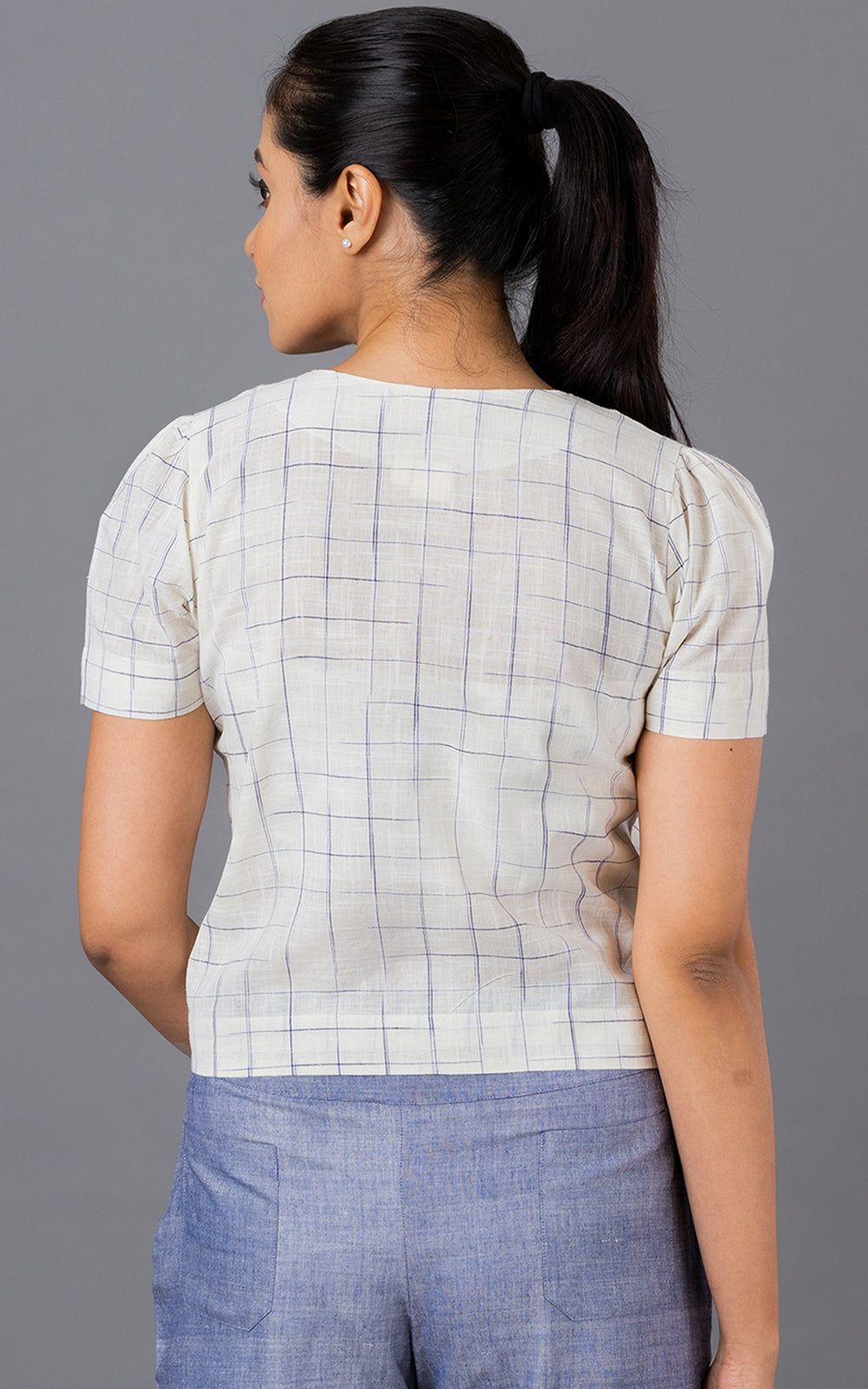 OCAU Blue disappearing check button down top