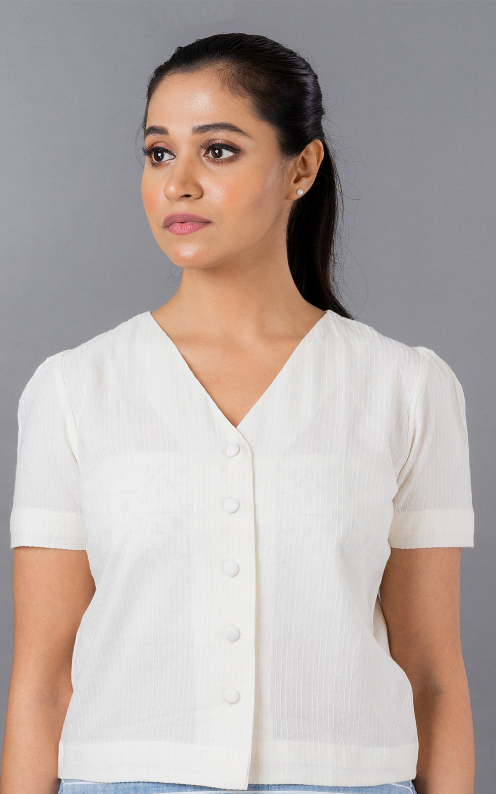 Solid rib-effect button down top