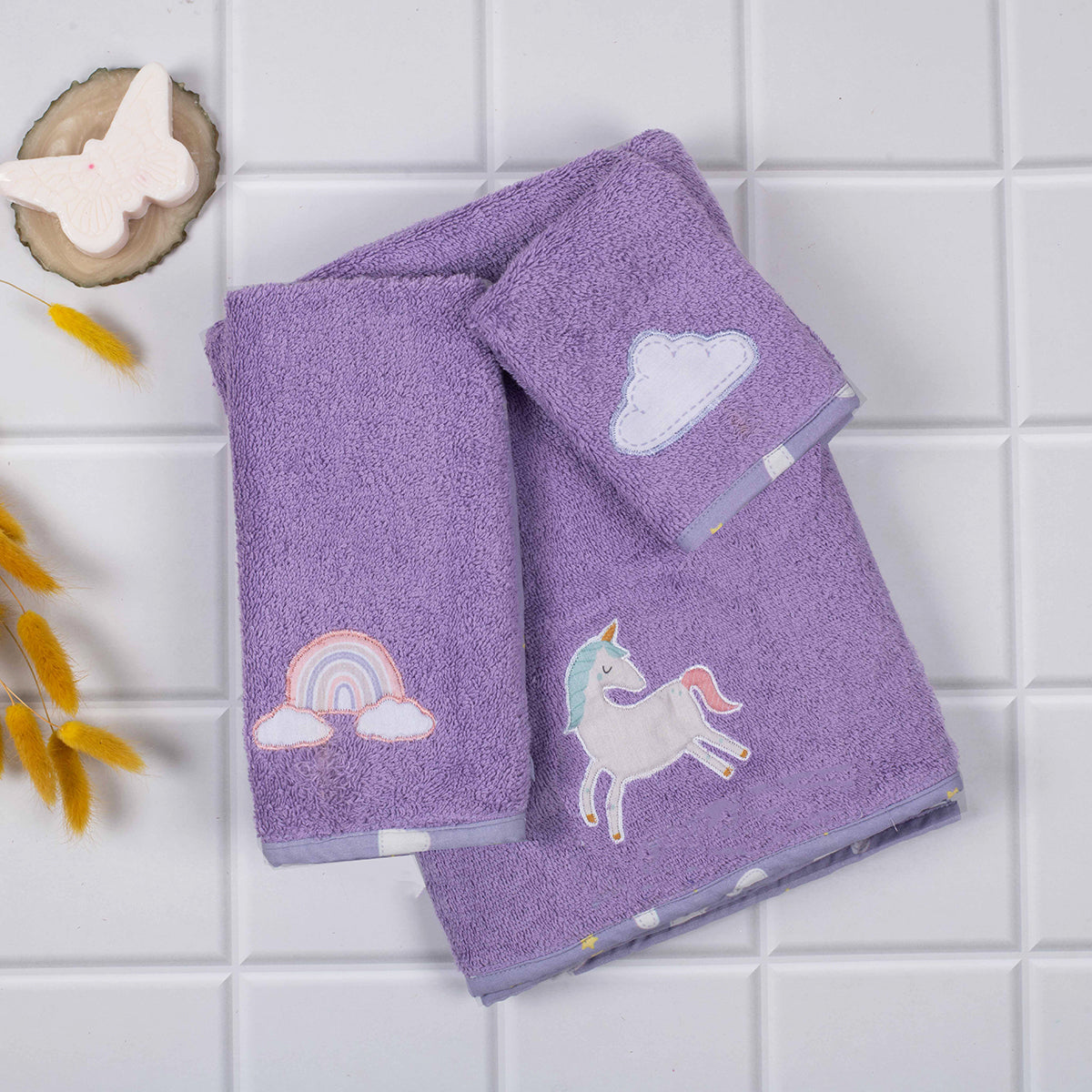 Tiny snooze kids towels (set of 3)- purple