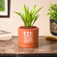Plants Make People Happy small Table Planter with Tray | Handcrafted Terracotta