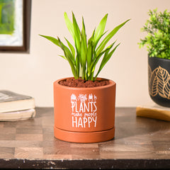 Plants Make People Happy small Table Planter with Tray | Handcrafted Terracotta