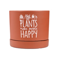 Plants Make People Happy small Table Planter with Tray | Handcrafted Terracotta