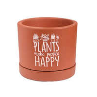 Plants Make People Happy small Table Planter with Tray | Handcrafted Terracotta