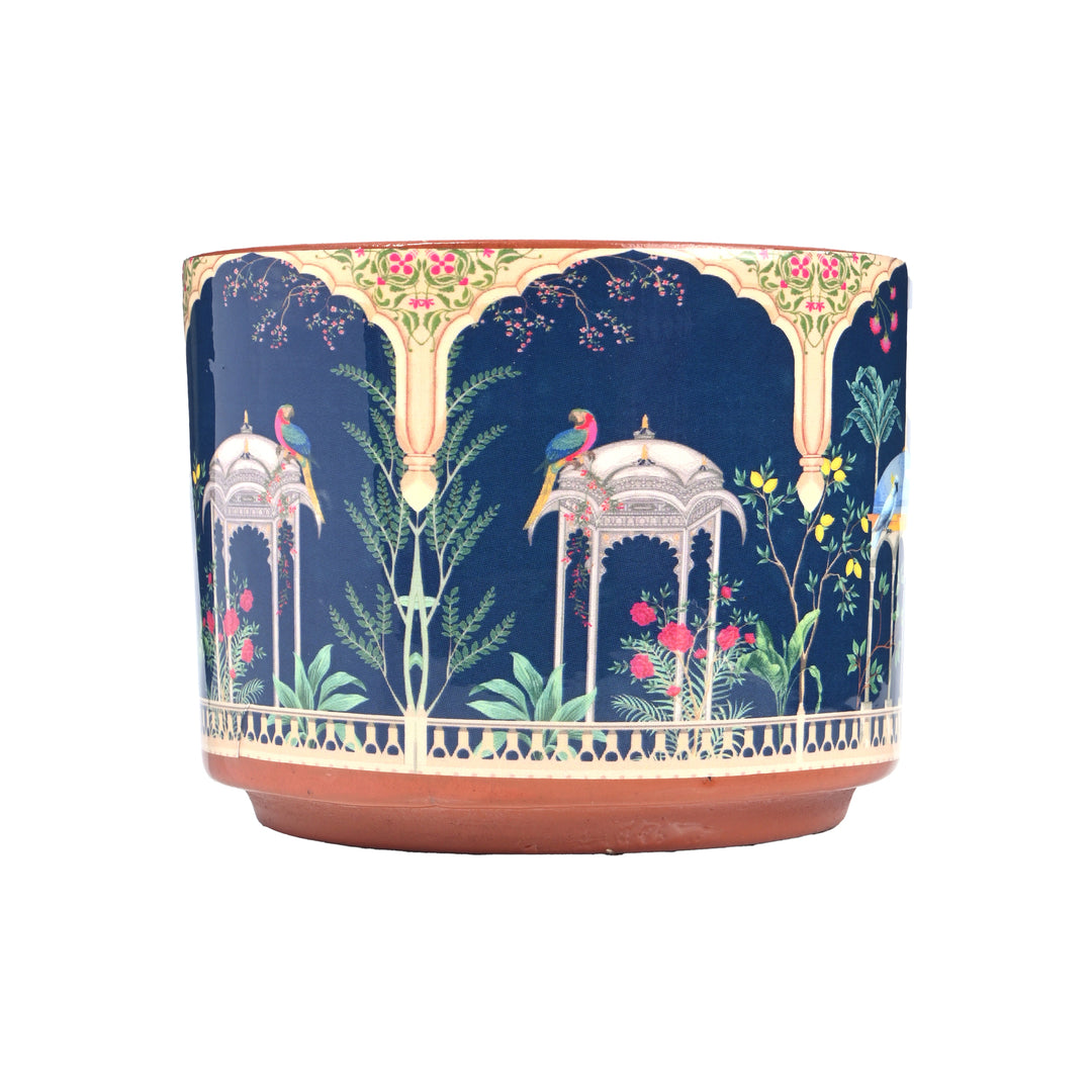 Peacock Printed small Room/Table Planter | Handcrafted Terracotta Planter