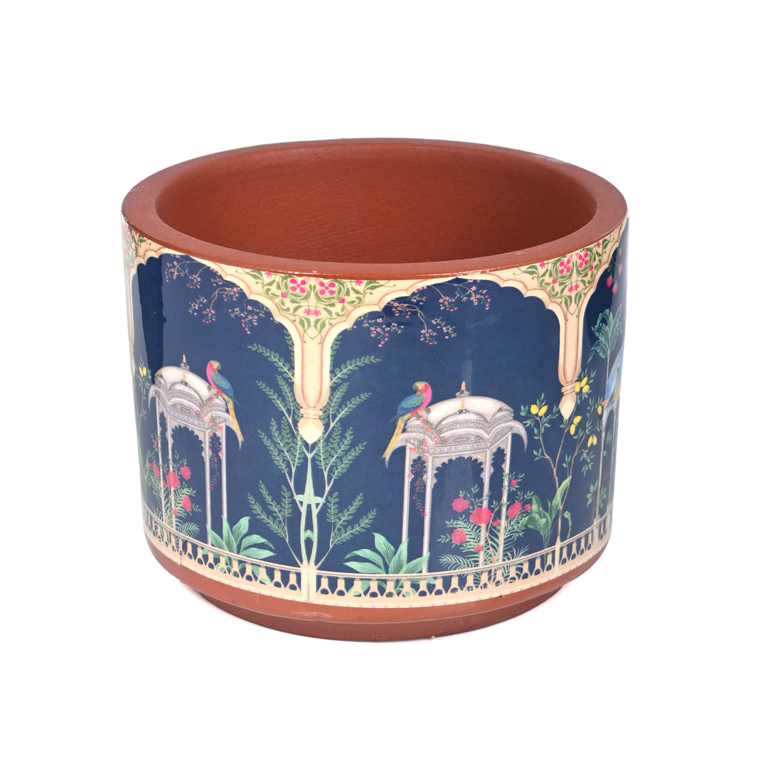 Peacock Printed small Room/Table Planter | Handcrafted Terracotta Planter
