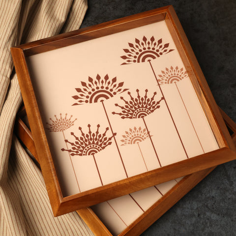 BambaiSe Square Tray Teak Flower