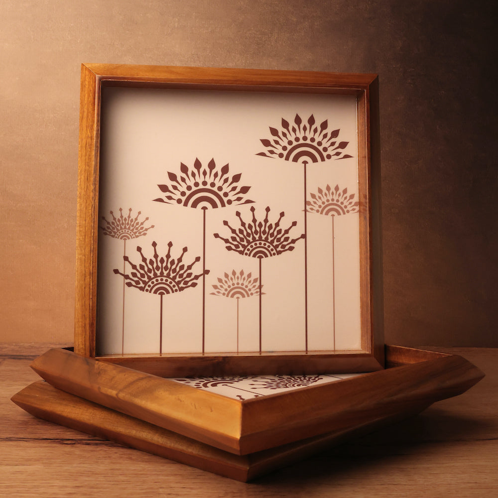 BambaiSe Square Tray Teak Flower