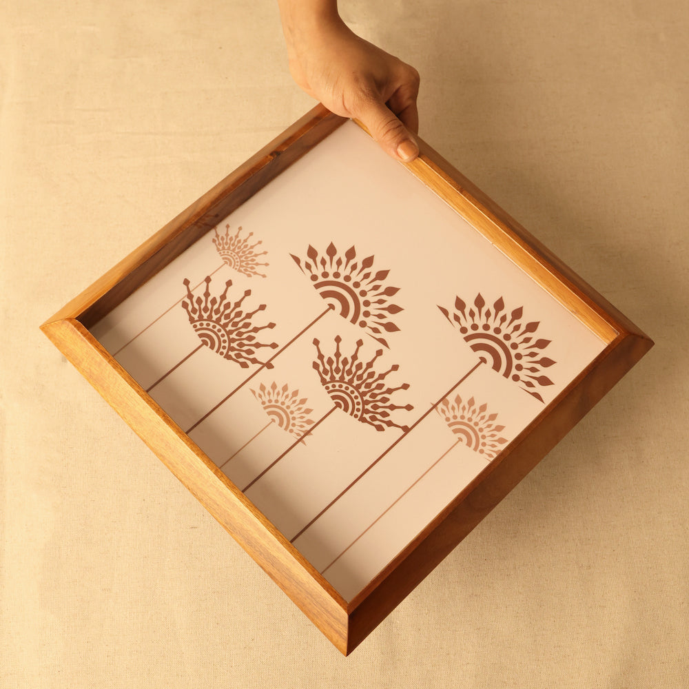BambaiSe Square Tray Teak Flower