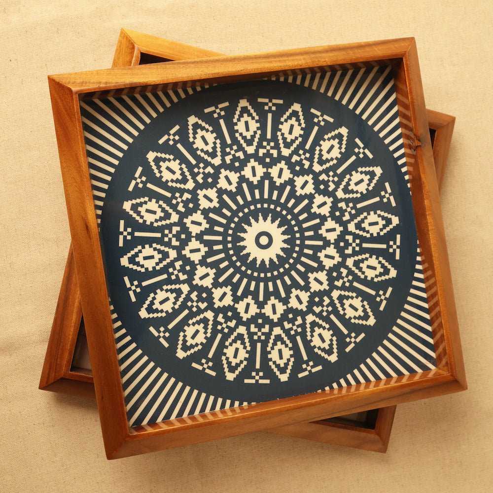 Square Tray Teak Blue