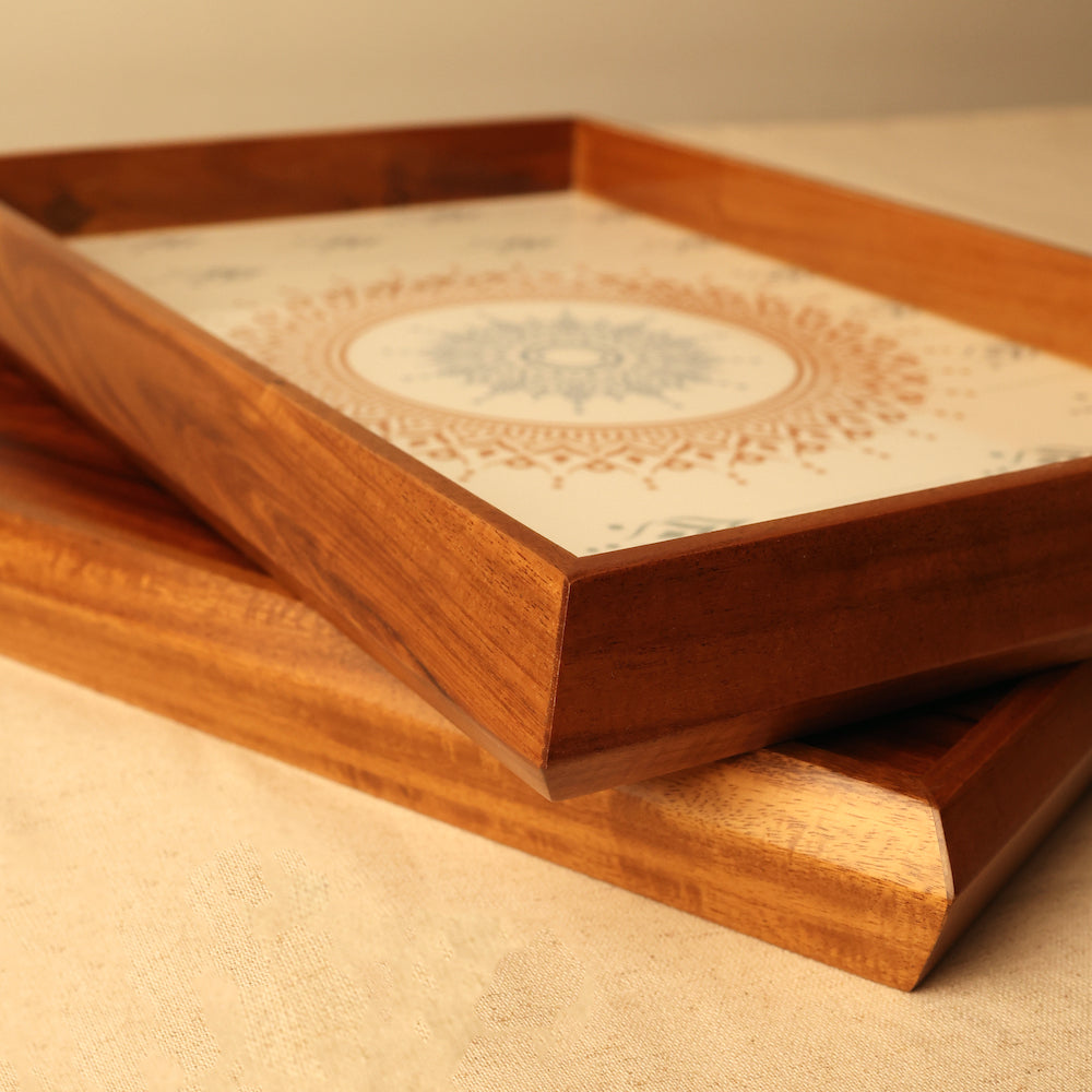 BambaiSe Rectangle Tray Teak Brown Mandala