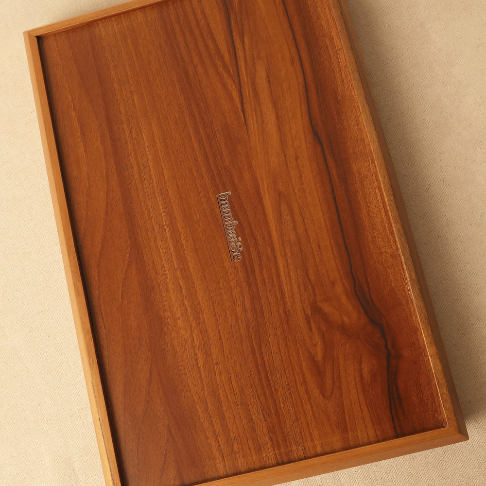 BambaiSe Rectangle Tray Teak Brown Mandala