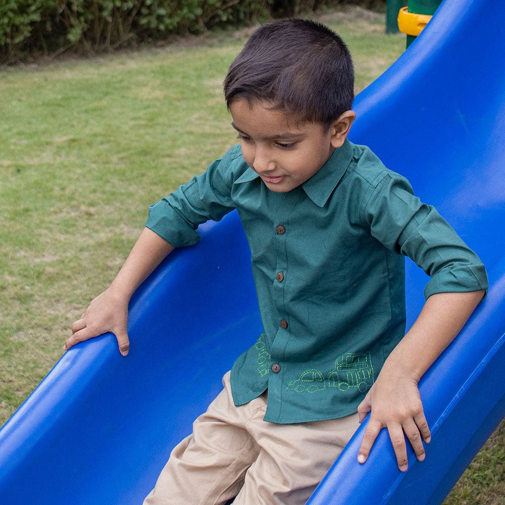 Traffic Embroidered Formal Shirt - Bottle Green - Suspire