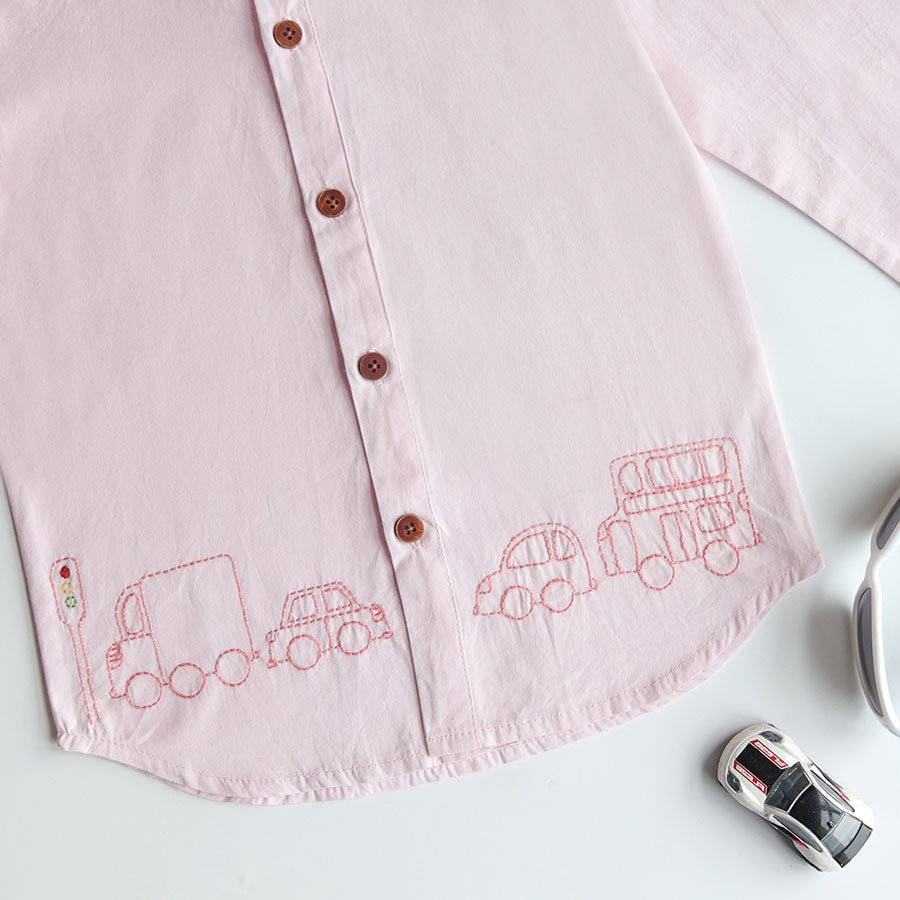 Traffic Embroidered Formal Shirt - Light Pink - Suspire