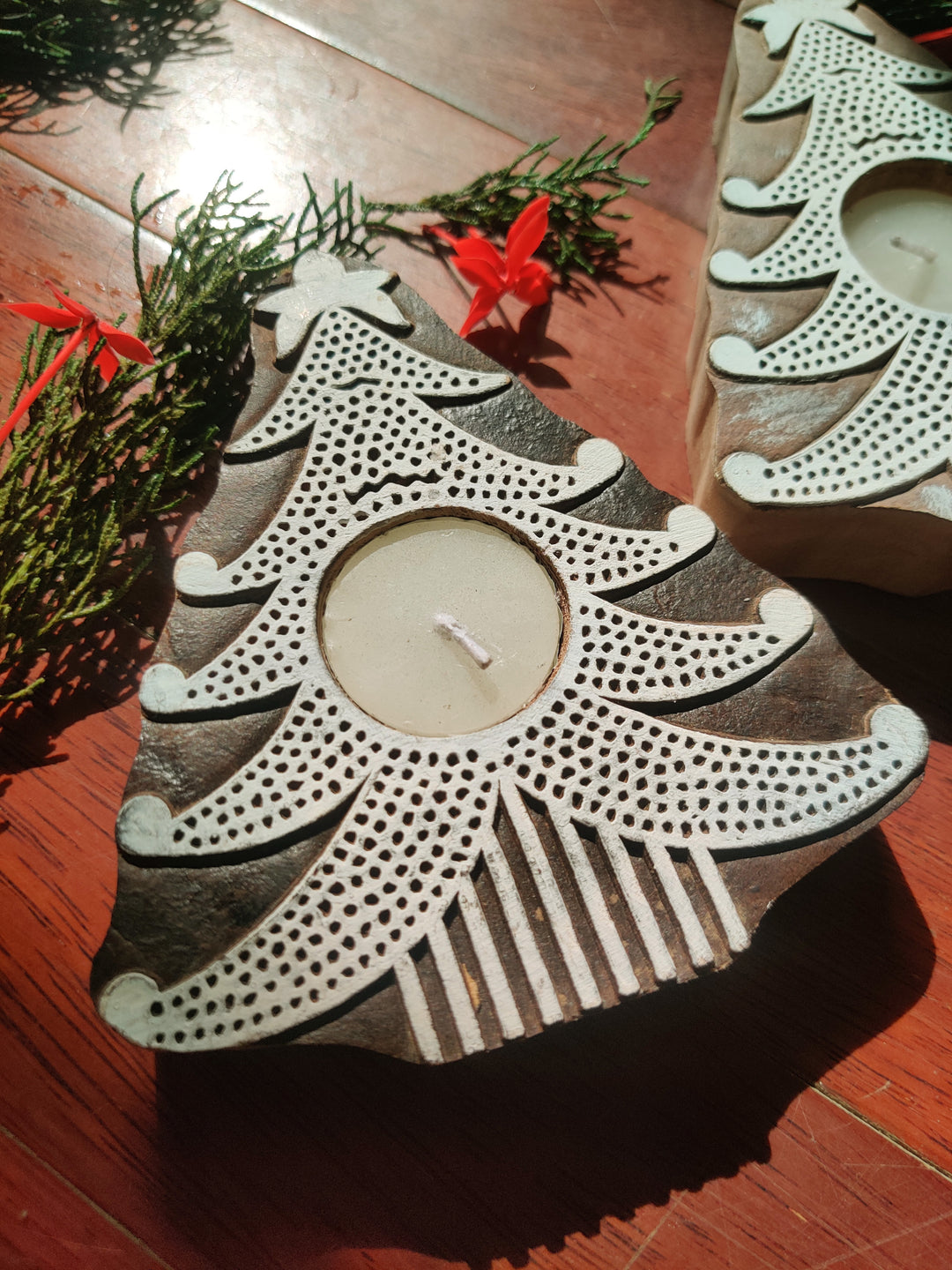 Greenfootprint Handcrafted wooden Christmas tealight candle  holders | set of 3