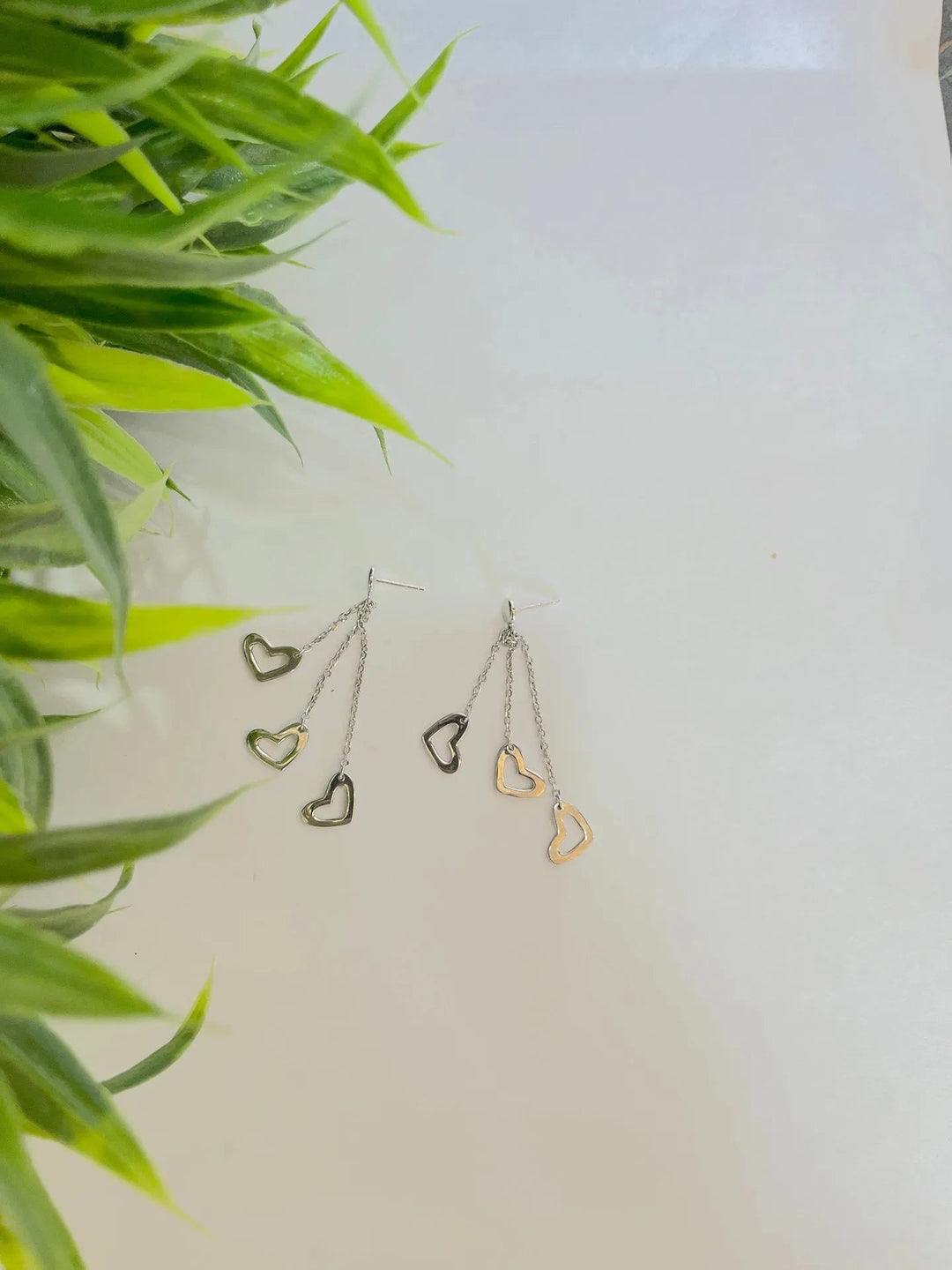 Triple Layer Heart Silver Ear Rings - Suspire