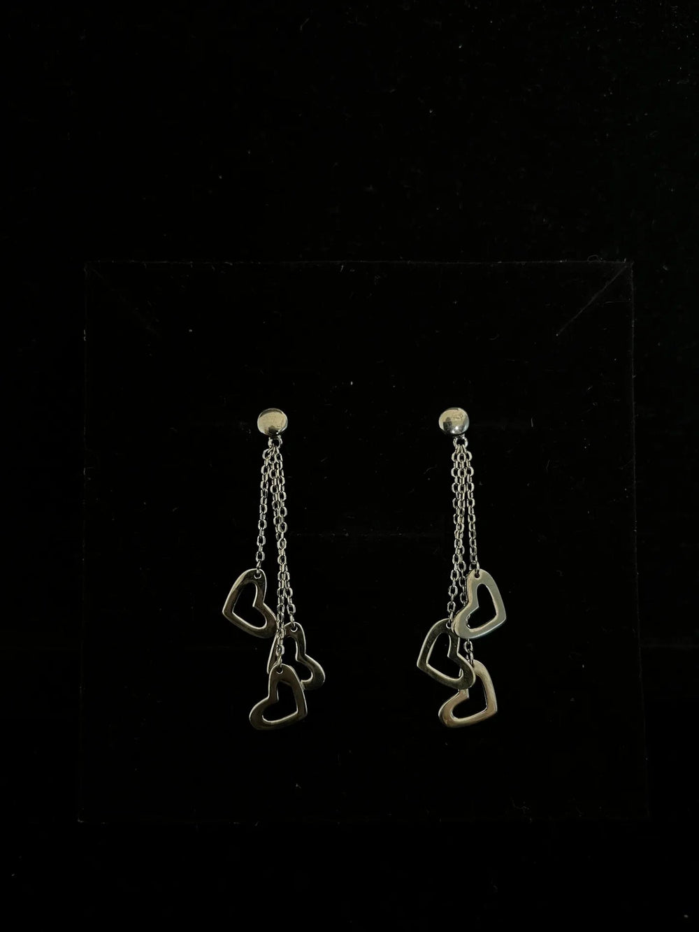 Triple Layer Heart Silver Ear Rings
