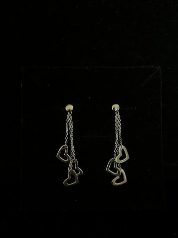 Triple Layer Heart Silver Ear Rings