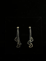 Triple Layer Heart Silver Ear Rings