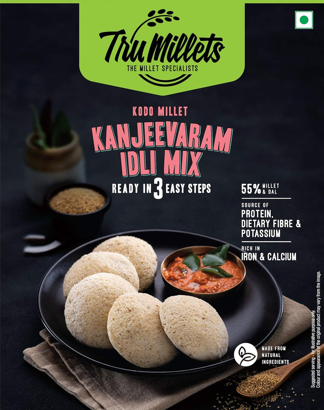Trumillets LITTLE MILLET SOFT IDLI and KANJIVARAM MIX ,EACH 250 gm (Pack of 4)