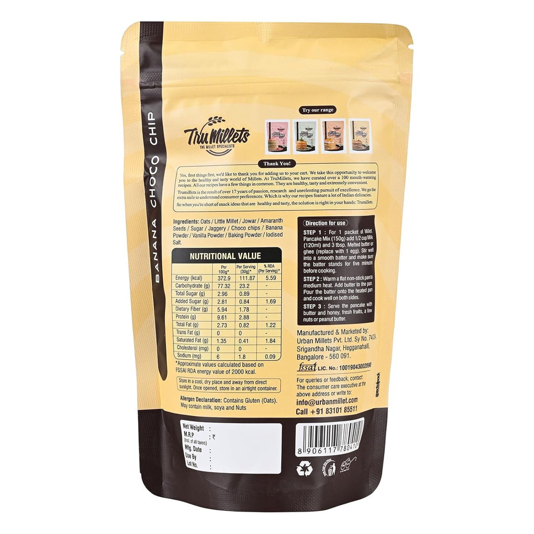 Trumillets MILLET BANANA CHOCOCHIP PANCAKE,150 gm