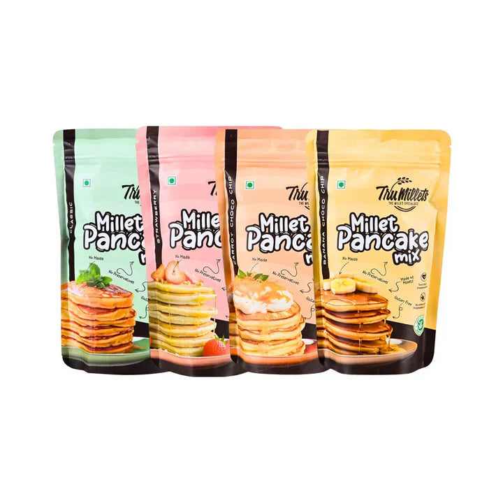 Trumillets MILLET CLASSIC,CARROT,STRAWBERRY,BANANA PANCAKE,EACH 150 gm (Pack of 8)