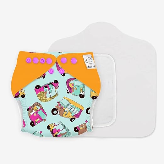 Snugkins 100% Organic Cotton Reusable Cloth Diaper With Prefold Pad for New Born Babies - Pack 1