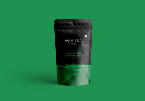 Wah Tea Tulsi Green Tea - Loose Leaf - Stand Up Pouch Pack of 2 (100g each)