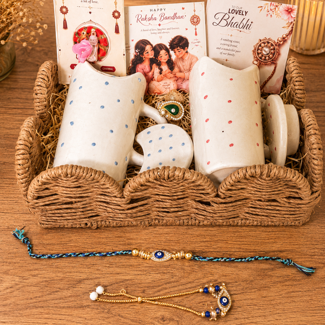 Perfect Jodi Rakhi Gift Hamper | Premium Bhai Bhabhi Rakhi Gift Set with Ceramic Tumbler