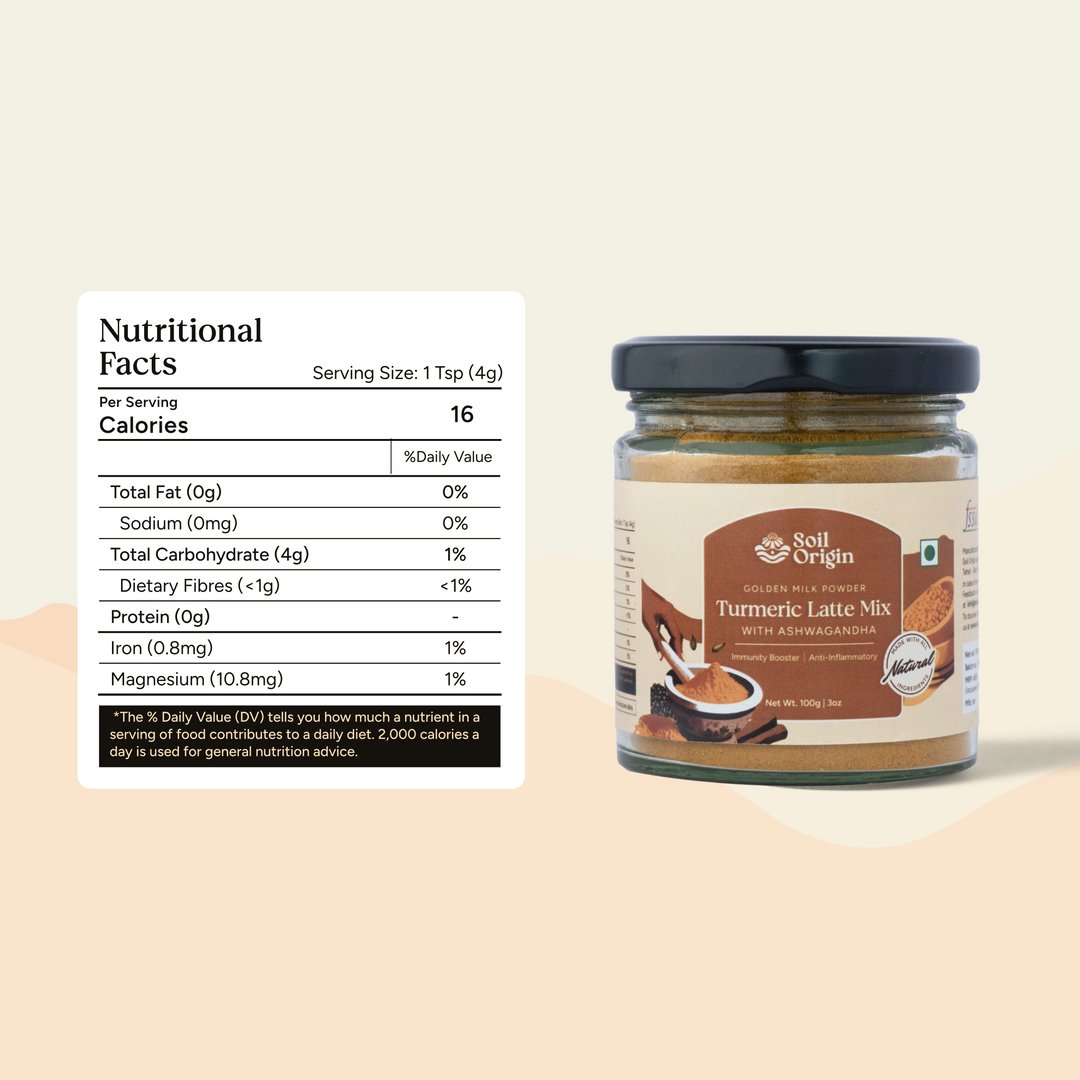 Soil Origin Turmeric Latte Mix With Ashwagandha (Goldern Milk Powder) - 100Gm