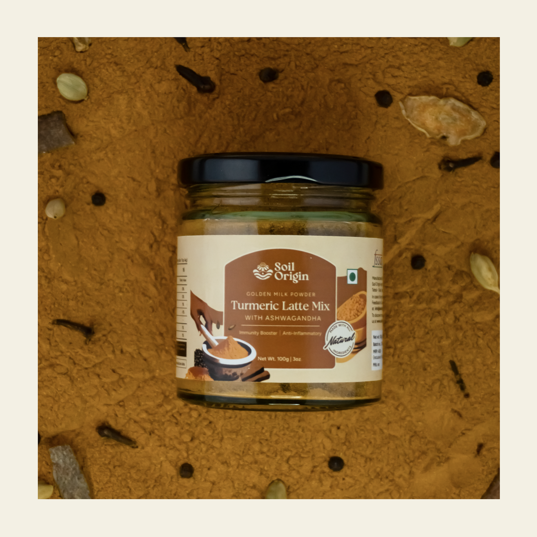 Soil Origin Turmeric Latte Mix With Ashwagandha (Goldern Milk Powder) - 100Gm